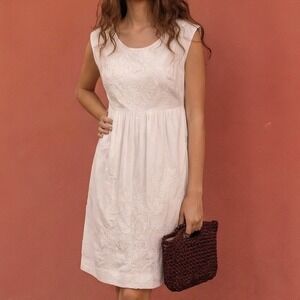 J.Crew Floral white Embroidered Sundress Women 4 White Good Empire Waist Cotton